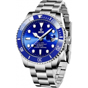 Relógio Mayon MN4804 Prata/Azul Quartz Moviment 44mm